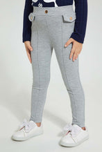 Load image into Gallery viewer, Redtag-Grey-Buttoned-Ponte-Jegging-Jeggings-Girls-2 to 8 Years
