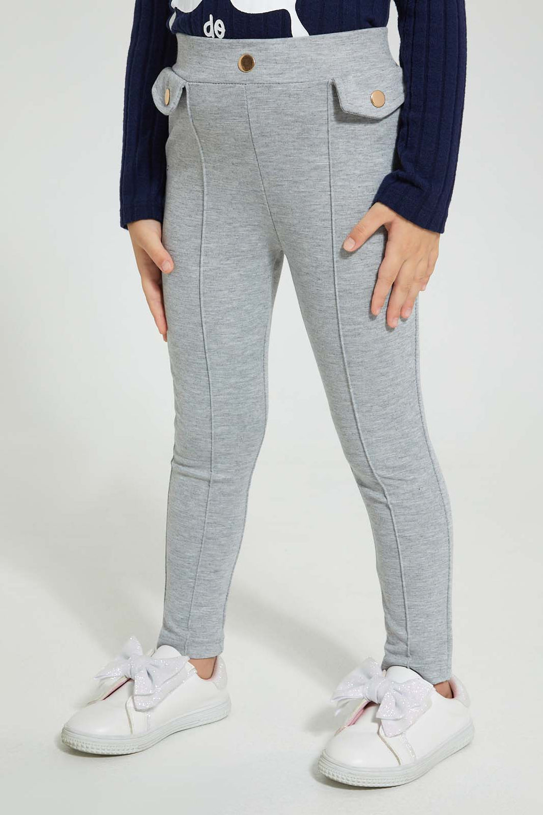 Redtag-Grey-Buttoned-Ponte-Jegging-Jeggings-Girls-2 to 8 Years