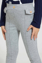 Load image into Gallery viewer, Redtag-Grey-Buttoned-Ponte-Jegging-Jeggings-Girls-2 to 8 Years
