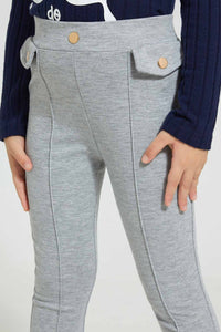 Redtag-Grey-Buttoned-Ponte-Jegging-Jeggings-Girls-2 to 8 Years