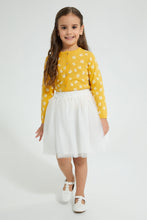 تنزيل الصورة على معرض الصور، Redtag-Mustard-Floral-Print-Cardigan-Cardigans-Girls-2 to 8 Years
