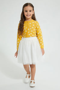 Redtag-Mustard-Floral-Print-Cardigan-Cardigans-Girls-2 to 8 Years