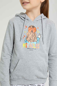Redtag-Grey-Girl-Placement-Print-Hooded-Sweatshirt-Sweatshirts-Girls-2 to 8 Years