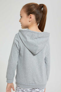 Redtag-Grey-Girl-Placement-Print-Hooded-Sweatshirt-Sweatshirts-Girls-2 to 8 Years