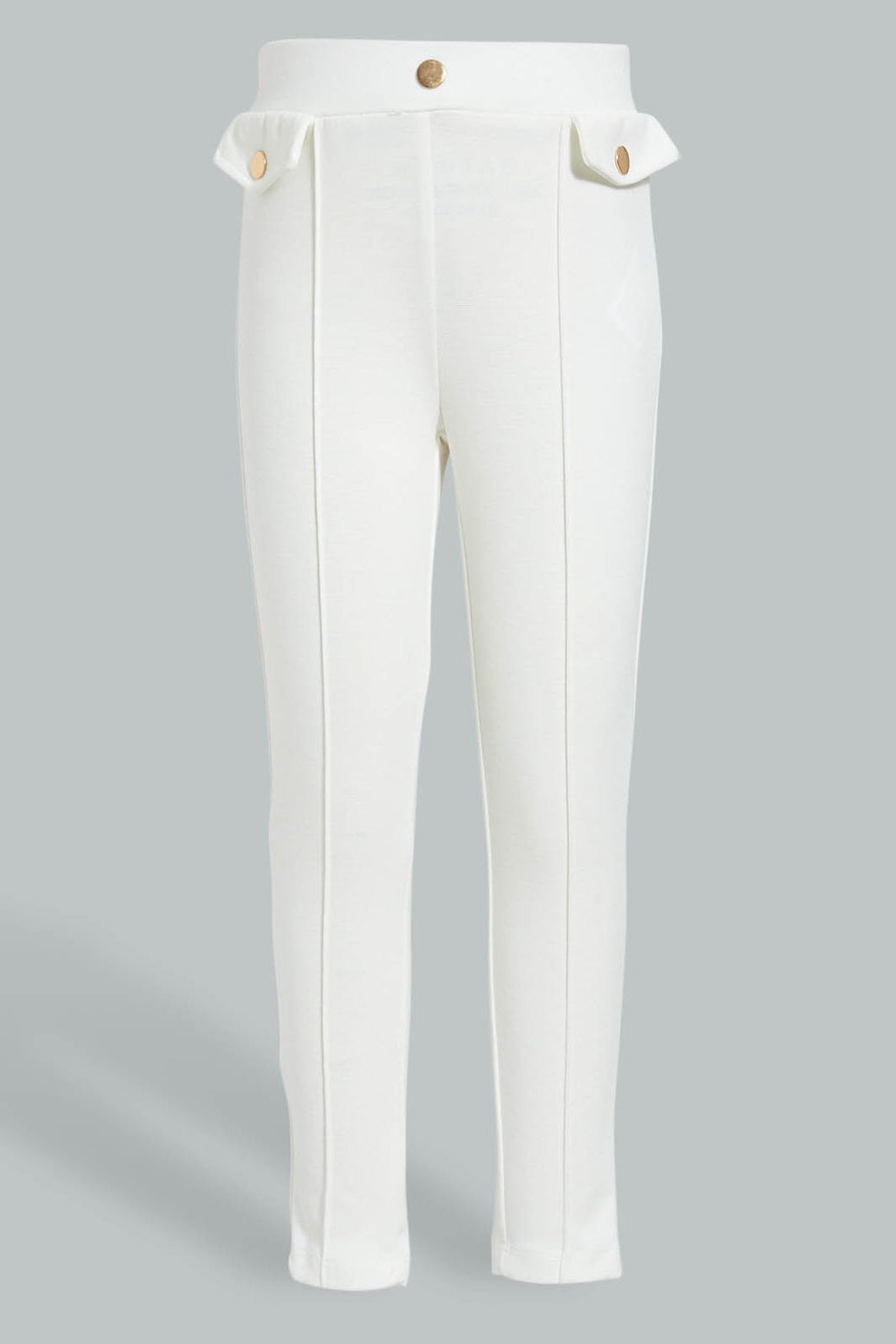 Redtag-Cream-Buttoned-Ponte-Jegging-Jeggings-Girls-2 to 8 Years