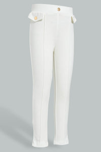 Redtag-Cream-Buttoned-Ponte-Jegging-Jeggings-Girls-2 to 8 Years