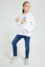 Load image into Gallery viewer, Redtag-White-Printed-Spots-Slogan-Print-Hooded-Sweatshirt-Sweatshirts-Girls-2 to 8 Years

