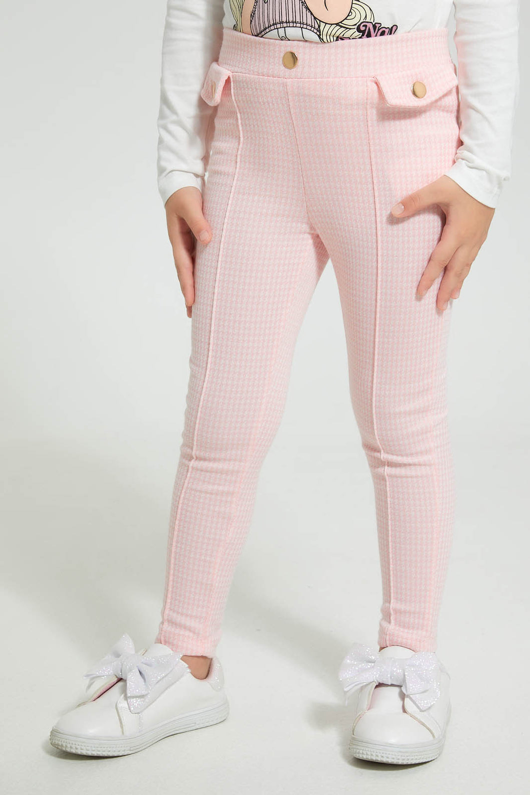 Redtag-Pink-Houndtooth-Jegging-Jeggings-Girls-2 to 8 Years