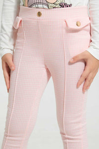 Redtag-Pink-Houndtooth-Jegging-Jeggings-Girls-2 to 8 Years