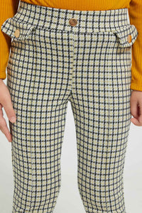 Redtag-Mustard-Houndtooth-Jegging-Jeggings-Girls-2 to 8 Years