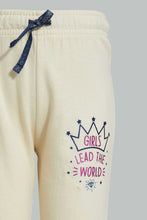 Load image into Gallery viewer, Redtag-Beige-Slogan-Print-Track-Joggers-Girls-2 to 8 Years
