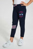 Redtag-Navy-Slogan-Print-New-Knit-Fabric-Track-Joggers-Girls-2 to 8 Years