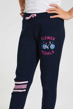 Load image into Gallery viewer, Redtag-Navy-Slogan-Print-New-Knit-Fabric-Track-Joggers-Girls-2 to 8 Years
