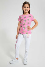 Load image into Gallery viewer, Redtag-Cream-Slogan-Print-Track-Joggers-Girls-2 to 8 Years
