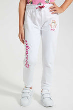 Load image into Gallery viewer, Redtag-Cream-Slogan-Print-Track-Joggers-Girls-2 to 8 Years
