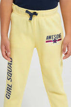 Load image into Gallery viewer, Redtag-Yellow-Slogan-Print-New-Knit-Fabric-Track-Joggers-Girls-2 to 8 Years
