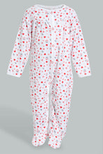 Load image into Gallery viewer, Redtag-White-And-Red-Heart-Printed-Veloure-Sleepsuit-Sleepsuits-Baby-0 to 12 Months
