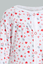 Load image into Gallery viewer, Redtag-White-And-Red-Heart-Printed-Veloure-Sleepsuit-Sleepsuits-Baby-0 to 12 Months
