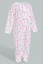 Load image into Gallery viewer, Redtag-White-And-Red-Heart-Printed-Veloure-Sleepsuit-Sleepsuits-Baby-0 to 12 Months
