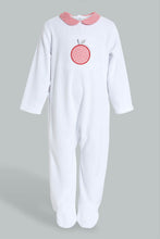 Load image into Gallery viewer, Redtag-White-And-Navy-Jacquard-Veloure-Sleepsuit-Rompers-Baby-0 to 12 Months
