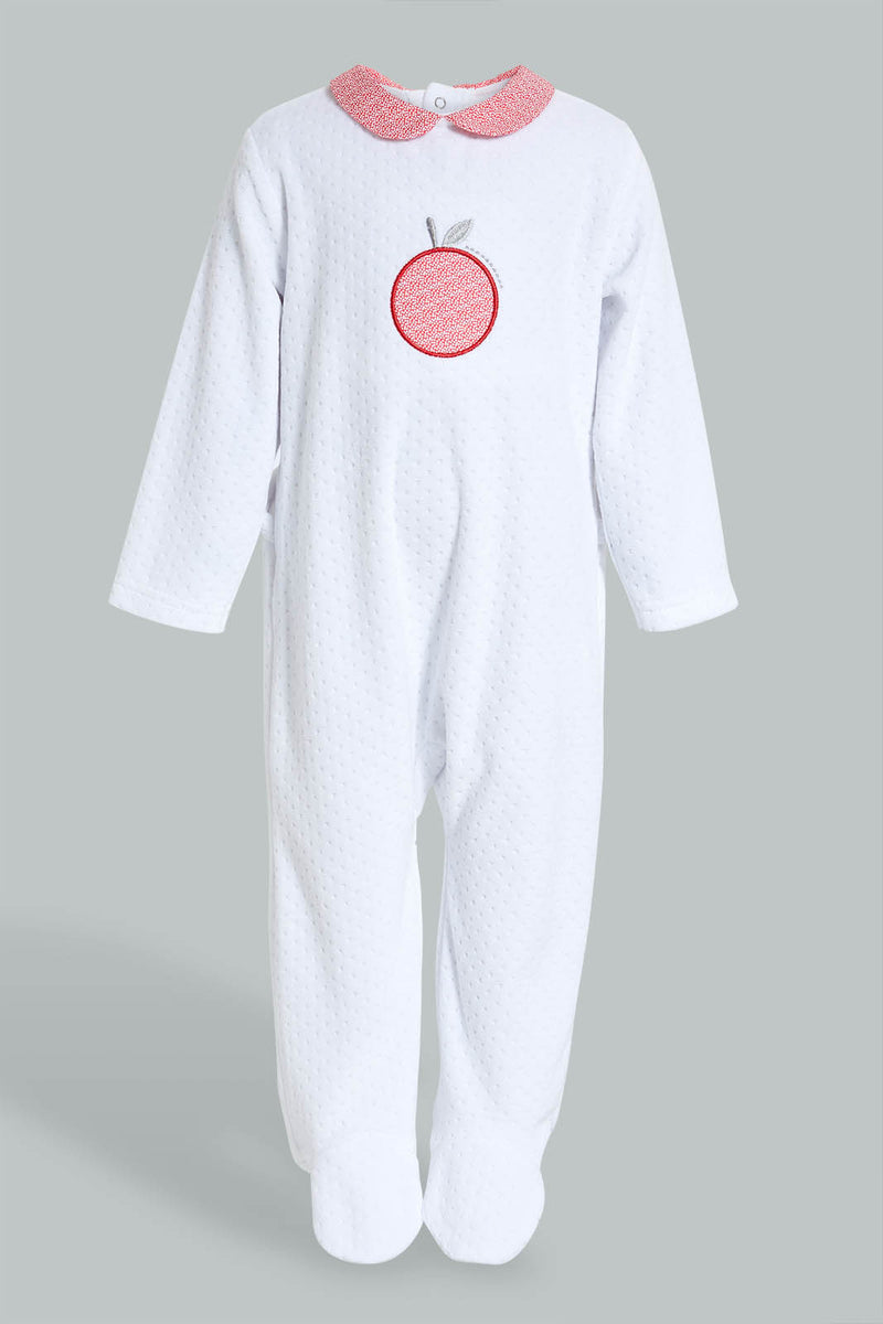 Redtag-White-And-Navy-Jacquard-Veloure-Sleepsuit-Rompers-Baby-0 to 12 Months