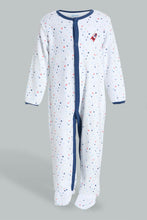 Load image into Gallery viewer, Redtag-White-And-Blue-Spaceship-Printed-Veloure-Sleepsuit-Sleepsuits-Baby-0 to 12 Months
