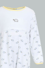 Load image into Gallery viewer, Redtag-White-And-Yellow-Turtle-Printed-Veloure-Sleepsuit-Sleepsuits-Baby-0 to 12 Months
