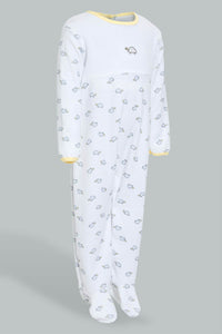 Redtag-White-And-Yellow-Turtle-Printed-Veloure-Sleepsuit-Sleepsuits-Baby-0 to 12 Months