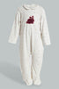 Redtag-Oatmeal-Printed-Bunny-Veloure-Sleepsuit-Rompers-Baby-0 to 12 Months
