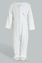 تنزيل الصورة على معرض الصور، Redtag-Grey/White-Stripes-Sheep-Feet-Sleepsuit-Rompers-Baby-0 to 12 Months
