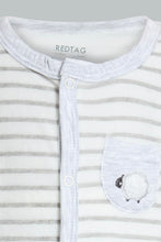 تنزيل الصورة على معرض الصور، Redtag-Grey/White-Stripes-Sheep-Feet-Sleepsuit-Rompers-Baby-0 to 12 Months

