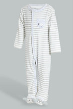 تنزيل الصورة على معرض الصور، Redtag-Grey/White-Stripes-Sheep-Feet-Sleepsuit-Rompers-Baby-0 to 12 Months
