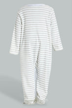 تنزيل الصورة على معرض الصور، Redtag-Grey/White-Stripes-Sheep-Feet-Sleepsuit-Rompers-Baby-0 to 12 Months
