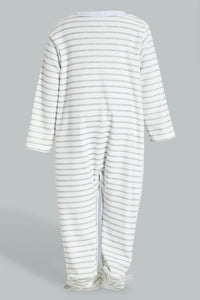 Redtag-Grey/White-Stripes-Sheep-Feet-Sleepsuit-Rompers-Baby-0 to 12 Months