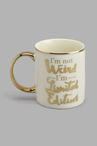 Redtag-White-And-Gold-Slogan-Printed-Mug-Colour:Gold,-Colour:White,-Filter:Home-Dining,-HMW-DIN-Mugs,-New-In,-New-In-HMW-DIN,-Non-Sale,-S22A,-Section:Homewares-Home-Dining-