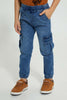 Redtag-Mid-Wash-Cargo-Stretch-Denim-Jogger-Jeans-Pull-On-Boys-2 to 8 Years