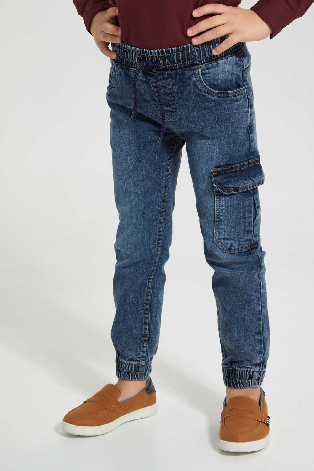 Redtag-Grey-Cargo-Acid-Wash-Jean-Jeans-Pull-On-Boys-2 to 8 Years