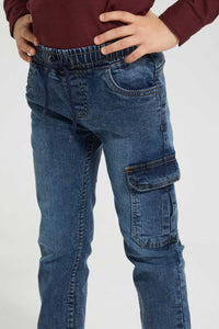 Redtag-Grey-Cargo-Acid-Wash-Jean-Jeans-Pull-On-Boys-2 to 8 Years