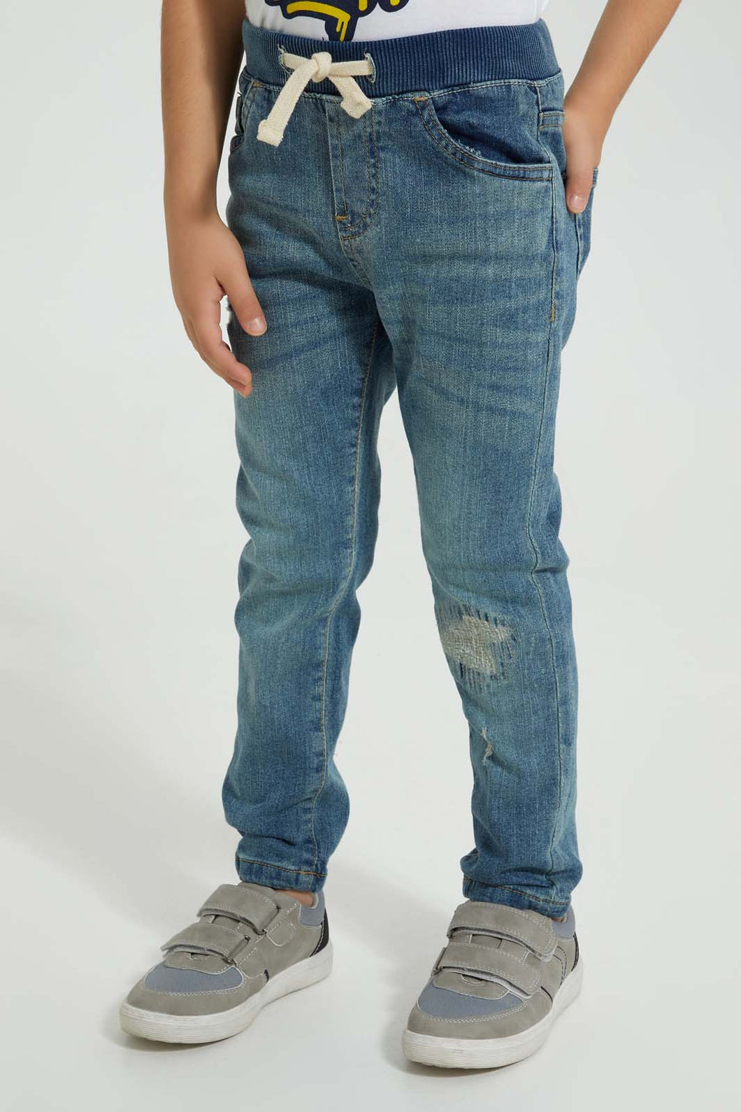Redtag-Light-Wash-Ripped-Pull-On-Jean-Jeans-Pull-On-Boys-2 to 8 Years