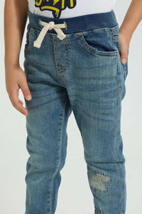 Redtag-Light-Wash-Ripped-Pull-On-Jean-Jeans-Pull-On-Boys-2 to 8 Years