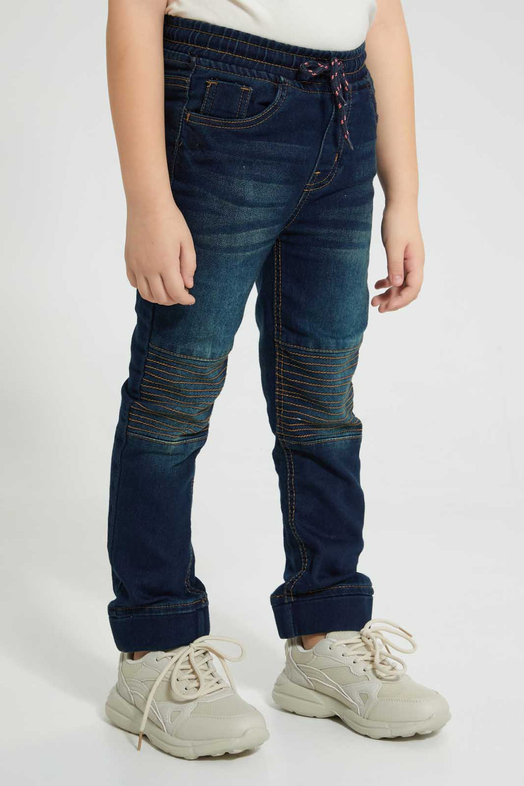 Redtag-Dark-Wash-Biker-Jogger-Jeans-Pull-On-Boys-2 to 8 Years