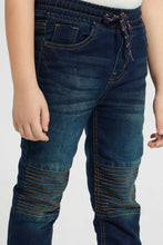 Load image into Gallery viewer, Redtag-Dark-Wash-Biker-Jogger-Jeans-Pull-On-Boys-2 to 8 Years
