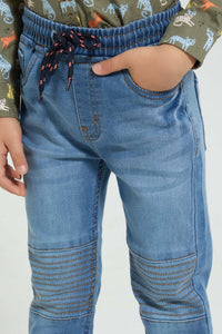 Redtag-Light-Wash-Biker-Jogger-Jeans-Pull-On-Boys-2 to 8 Years