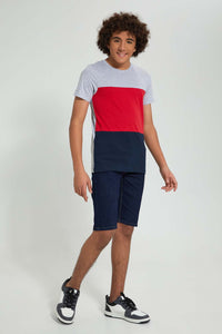 Redtag-Grey-Color-Block-T-Shirt-All-Over-Prints-Senior-Boys-9 to 14 Years