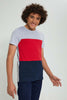 Redtag-Grey-Color-Block-T-Shirt-All-Over-Prints-Senior-Boys-9 to 14 Years