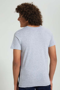 Redtag-Grey-Color-Block-T-Shirt-All-Over-Prints-Senior-Boys-9 to 14 Years
