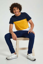 Load image into Gallery viewer, Redtag-Navy-Color-Block-T-Shirt-All-Over-Prints-Senior-Boys-9 to 14 Years
