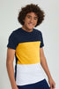 Redtag-Navy-Color-Block-T-Shirt-All-Over-Prints-Senior-Boys-9 to 14 Years