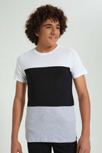 Load image into Gallery viewer, Redtag-White-Color-Block-T-Shirt-All-Over-Prints-Senior-Boys-9 to 14 Years
