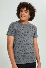 Load image into Gallery viewer, Redtag-Charcoal-Glasses-Allover-Print-T-Shirt-All-Over-Prints-Senior-Boys-9 to 14 Years
